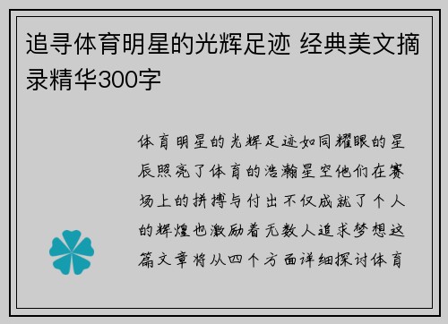追寻体育明星的光辉足迹 经典美文摘录精华300字